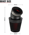 48mm Cone Air Filter For Dirt Bikes And ATVs Universal Fit, Boost Airflow For PWK And PE Carburetors, Fits Yamaha Honda Suzuki Kawasaki And More, Easy Install, Plug And Play Performance Upgrade For Pit Bikes Scooters Mopeds, showing size dimensions.