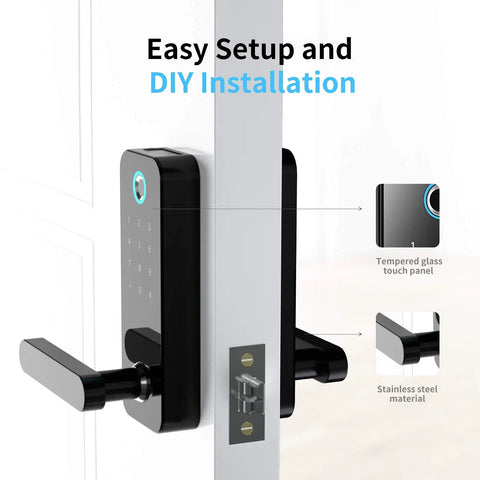 Side view of Keyless Bluetooth Smart Door Lock With Fingerprint Access And App Control, showing tempered glass touch panel.