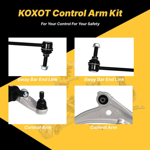 Four Piece Front Lower Control Arm And Ball Joint Assembly Kit With Front Stabilizer Sway Bar End Links For Nissan Altima 2007-2012, Coupe 2013 Only Includes Driver And Passenger Lower Arms With Preassembled Ball Joints. shown with sway bar end links and control arms