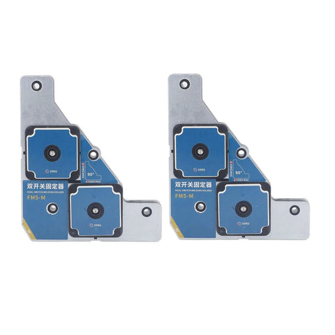 Heavy Duty Dual Switch Welding Clamp With 50KG Magnetic Force For Steel And Iron Plates set of two clamps for secure welding.