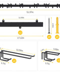 Detailed dimensions of Garage Tool Organizer Wall Mount Kit With Broom Holder And Shovel Hanger Heavy Duty Shelving Rack With Hanging Hooks