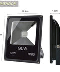 RGB LED Flood Lights 50W Outdoor Super Bright Spotlight With 16 Colors Remote Control Floodlight dimensions view.