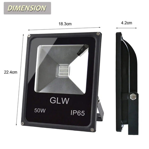 RGB LED Flood Lights 50W Outdoor Super Bright Spotlight With 16 Colors Remote Control Floodlight dimensions view.