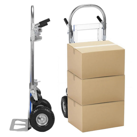 Heavy Duty 2 In 1 Portable Folding Dolly Cart Crafted From Rock Solid Aluminum Alloy 800 Pound Capacity Hand Truck with boxes.