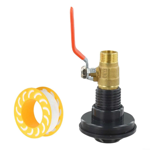 Rock Solid One Half Inch Brass Ball Valve With Bsp Male Threads For Water Line Connections Built Tough For Long Haul Performance And Super Easy Diy Installation with yellow tape.