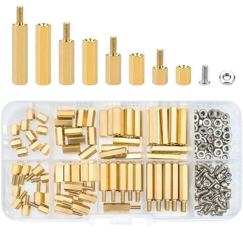 Hex Spacer Kit With Brass Screws For Electronics Projects And DIY Enthusiasts Built For Stable Thread Design And Easy Installation Accessories Pack For Makers And Hobbyists, brass hex spacers and screws in organizer case