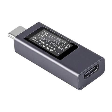 Type C Power Meter USB C Tester With LCD Display Digital Multimeter 4 To 30V 0 To 12A Voltage Current Monitor in black