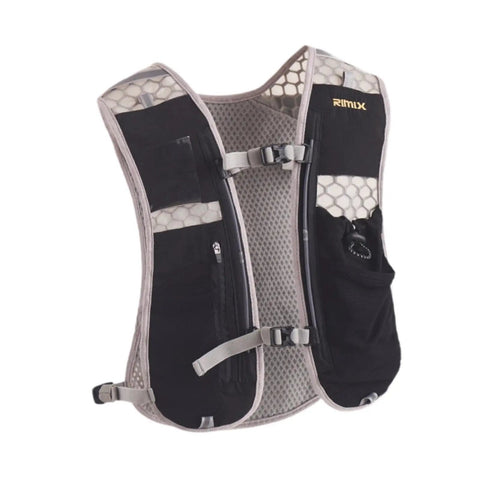 Front view of black hydration vest with reflective straps, part of Hydration Vest And Pack For Running And Hiking Lightweight Water Rucksack Backpack