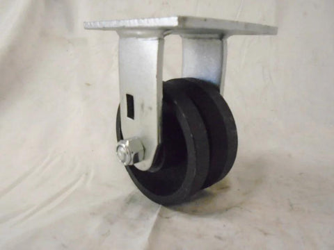 4x2 in rigid caster with 7/8 in V-groove iron wheel and top-mount plate, side view