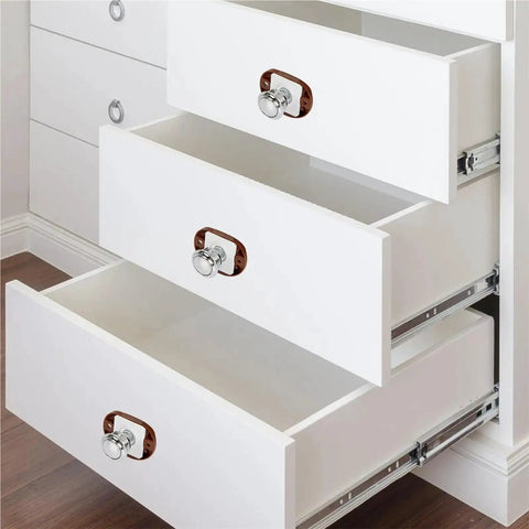 Close-up of drawers with 4 Pack RV Push Locks Security Latches For Cabinet Doors And Drawers With Thumb Rotation Twist Control