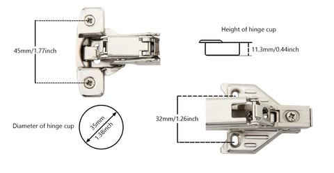 Clip On Lazy Susan Corner Hinge 165 Degree Concealed Self Closing Cabinet Hardware With Face Frame Base Plate dimensions