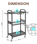 Dimensions of Heavy Duty Garden Tool Organizer With Lockable Wheels Workhorse Metal Garage Storage Rack 35 Tool Slots And Side Hooks Yard Tool Organizer For Garage Shed Lawn Outdoor Black