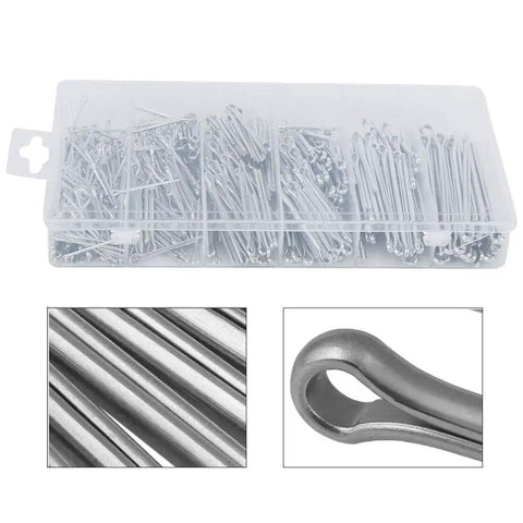Heavy Duty Cotter Pin Assortment Kit With 555 Split Pins And Durable Case for industrial use with smooth iron pin details.