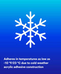Illustration of snowflake and text highlighting cold weather adhesive feature of 3M Aluminum Foil Tape 1521CW Silver.