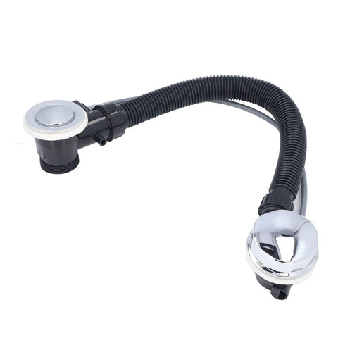 Luocute Bathtub Overflow Drainer Flexible Pipe for Spa Bathtub, black flexible pipe with chrome drain cover.