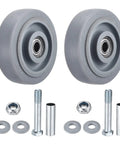 2-Pack 4 Inch Push Cart Wheels Heavy Duty Rubber Plate Casters With Bearings Bushings And Washers Replacement Wheels Grey