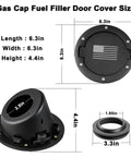 Gas Cap Cover For Jeep Wrangler JK 2007 2017 Unlimited Sport Rubicon Sahara Easy To Install Rust Resistant Fuel Filler Door Cover With US Flag Durable ABS Construction And Secure Fit dimensions and components