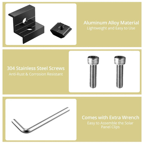 Ten Piece Solar Panel End Clamp Kit Fits 30Mm And 35Mm Rails Aluminum Z Brackets With Screws and Wrench for PV Mounting