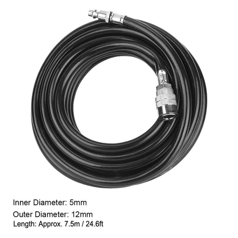 Total Game Changer 7.5 Meter PVC Air Hose Kit With Lightning Fast Quick Connect Fittings For Pneumatic Tools And Air Compressor Units Legit High Quality Built Solid For Tough Auto Repair Home Maintenance And DIY Projects Anywhere, coiled black hose
