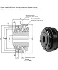 Heavy Duty Steel Ball Torque Limiter Coupling With Quick Auto Reverse Reset And Directional Safety Slip Feature For Cnc Rigs 3D Printers And Blowers Rated 120 To 300 Nm Fits 40 To 65 Mm detailed schematic drawing and mechanical diagram.