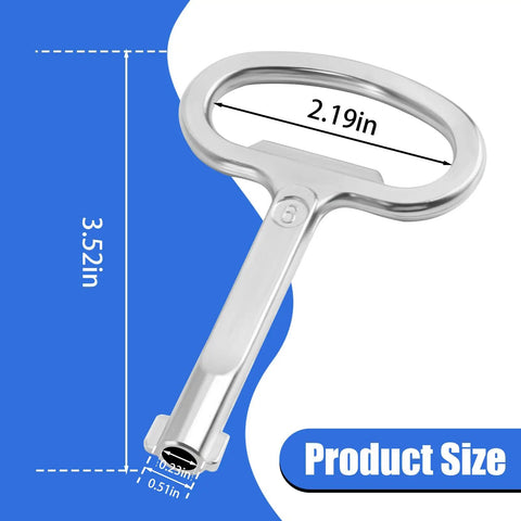 Universal 6mm Hole Electrical Cabinet Key for Switchgear, Control, Network and GGD Cabinets, size dimensions shown.