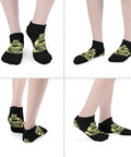 Are We There Yet Ankle Socks Five Pair Pack black design on feet moisture wicking athletic socks for running and gym