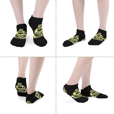 Are We There Yet Ankle Socks Five Pair Pack black design on feet moisture wicking athletic socks for running and gym