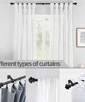 Heavy Duty 5/8 Inch Curtain Rods 30 To 46 Inch Black Finish 2 Pack showing different types of curtains in use