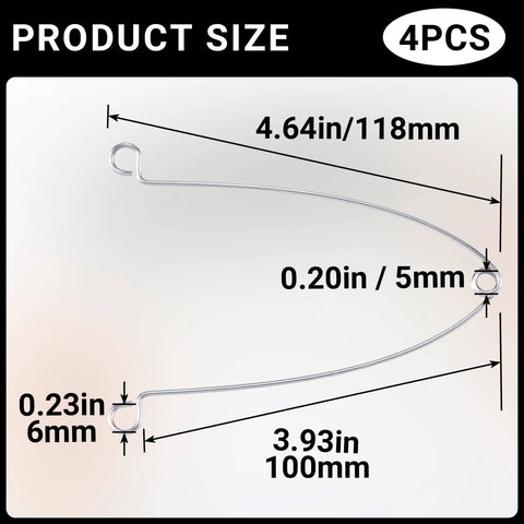 4 Pack Recessed Light Spring Clips, Silver Metal Torsion Clips Replacement For Bathroom Fan Covers, size dimensions shown.