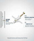 Diagram of 50 Pack M8 Nylon Drywall Anchors with Zinc Plated Screws showing secure hold in wall