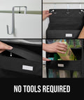 Heavy Duty Over The Door Organizer With Five Deep Hanging Shelves For Closet Shoe And Bathroom Vanity Storage Holds Fifty Pounds Rock Solid Dorm Life Upgrade Black showing hooks and storage pockets.