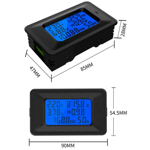 Power Monitor Meter For 110-250V AC 100A Digital Multimeter With Split Current Transformer, dimensions 90mm x 54.5mm