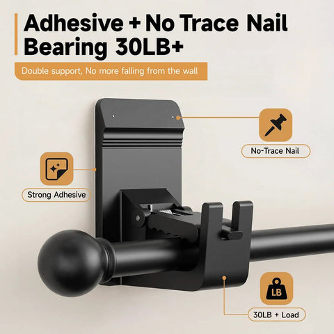 Heavy Duty No Drill Curtain Rod Brackets With Super Tight Adhesive And Clear Pins, 30 Pound Weight Capacity Damage Free Curtain Holders No Drama Setup For Rentals And Homes 4 Pack