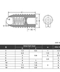 Metal ball head diagram for Rock Solid Spring Ball Plungers And Flat Head Screws Built Tough With Rust Resistant Stainless Steel sizes.