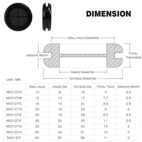 Must Have 200 Pcs Rubber Grommets To Neatly Tame Messy Cords And Wires With Durable Soft Inner Base That Prevents Fraying Around Sharp Desk Edges While Acting As Perfect Wire Organizers For Any Workspace Setup Today. black rubber grommet dimension chart, threaded cable hole insert