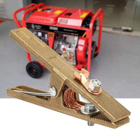 Heavy Duty Brass A-Shape Ground Welding Earth Clamp With Super 300 Amp High Conductivity For Argon Arc TIG And Stick Welding Jobs That Get Dirty Fast, detailed view with copper connection.