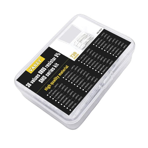SMD Resistor Kit 0805 1R To 10M Ohm 1/8W Thick Film SMT Chip Resistors, 36 Values, 720 Pieces, in clear plastic box
