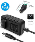 12V 2A LED Power Supply 24W AC To DC Adapter For LED Strip Lights 100-240V AC Input 12V DC Output Non Dimmable Wall Plug With 3.93 Ft Cord And 5.5mm And 2.1mm DC Female Barrel Connectors Pack Of 2 showing plug and connectors