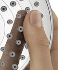 Close-up of Raindance Select S 5 Inch Handheld Shower Head Set With 3 Spray Modes Rain Rain Air Whirl Air button detail.