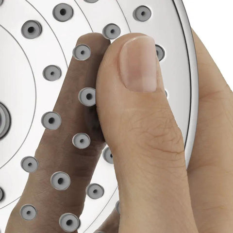 Close-up of Raindance Select S 5 Inch Handheld Shower Head Set With 3 Spray Modes Rain Rain Air Whirl Air button detail.