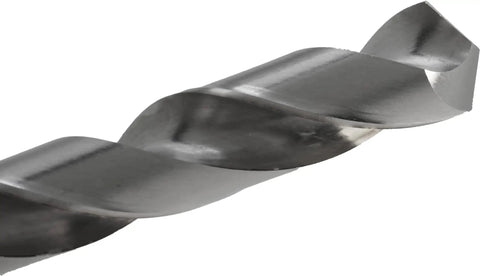 Heavy Duty Pro Grade High Speed Steel Jobber Length Drill Bit in bright uncoated finish, close-up view of cutting edge.