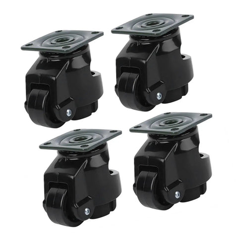Hella Sturdy Adjustable Leveling Casters With 220 Pound Load Capacity Smooth Rolling Nylon Wheels For Rock Solid Workbench and Machinery Support Durable Industrial Swivel Rollers Built Tough For Daily Tasks, black nylon rollers.
