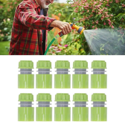 Sturdy G1/2 Garden Hose Quick Connectors Kit Made From Durable ABS Plastic For Easy Irrigation, Watering, And Hose Repair With Super Simple Plug In Joint Connections You Will Love. 10-piece green ABS G1/2 garden hose quick connectors for watering and hose repair