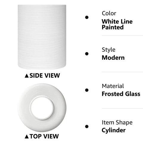 White Line Painted Glass Shade Cylinder Globe Replacement For Vanity Lights And Chandeliers One And Five Eighths Inch Fitter