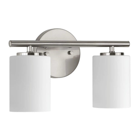 Two Light Etched White Glass Modern Bath Vanity Light In Brushed Nickel Finish, Cord Hung LED Pendant Style