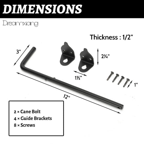 Heavy Duty Cane Bolt Gate Drop Rod Latch For Wood PVC Vinyl Metal Fences And Gates 12 Inch Solid Steel Black Powder Coated