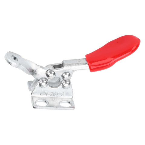 Built Tough 4 Piece Heavy Duty Toggle Clamps Set With Quick Release Vertical Fixture 90 Degree Pressing Handle And 80 Degree Opening Handle Galvanized Iron Construction For Long Lasting Durable Clamping Power In Every Project, single clamp view with red handle