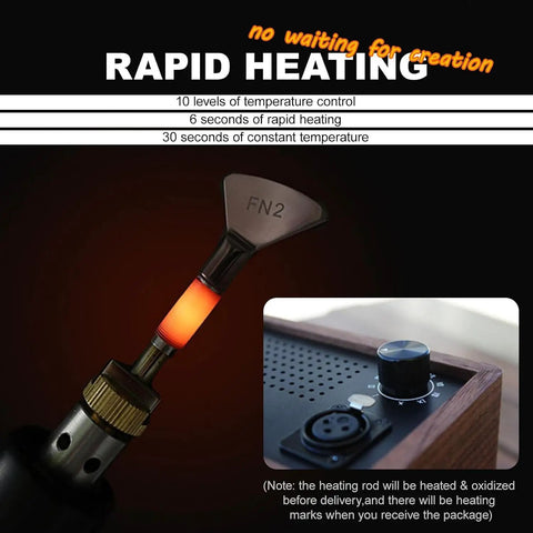 Heavy Duty Electric Leather Edge Creaser Machine With Adjustable Heat Up To 400 Degrees And Walnut Wood Handles showing rapid heating feature.