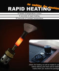 Straight Up Kickass Electric Leather Creasing Iron With Adjustable Heat Ergonomic Walnut Grip And Five Interchangeable Heads For Smooth Leather Crafting Every Time, showing heating tip with glowing element.