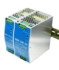 Rugged 12V And 24V DC Stabilized Track Switch DIN Rail Power Supply 75W 120W 150W 240W Transformer For Industrial Control And Automation And Systems Integration Ready With side view, metal DIN rail housing